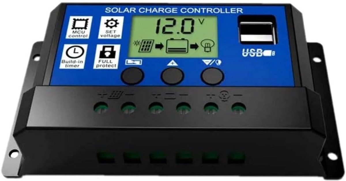 SnelShoppen - 20A 12V/24V Slimme Zonnepaneel Laadcontroller met LCD Display, USB Poort, Overstroombeveiliging voor Zonnepaneel Accu Lamp LED Verlichti