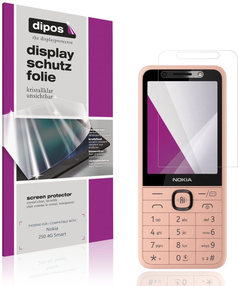 dipos – 4x Beschermfolie geschikt voor Nokia 250 4G Smart | Krasbestendige & heldere Screenprotector Ultra-Thin