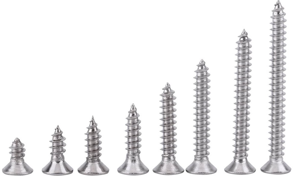 SnelShoppen - 200pcs M3 304 RVS Zelftappende Schroeven Pan/Plat/Truss Hoofd Assortiment Kit Verzinkte Hoofd Schroeven Set (Plat Hoofd)