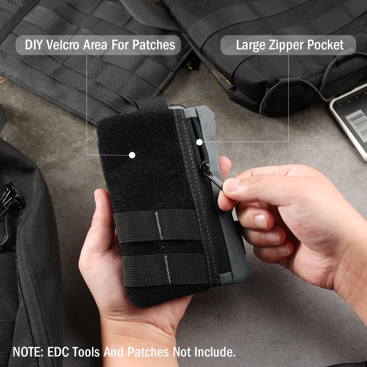 SnelShoppen - VIPERADE VE27 EDC Organizer Klein EDC Pocket Pouch met 4 Vakken, Compacte Tool Tas voor Multitool, EDC Organizer met MOLLE Lussen - Grij