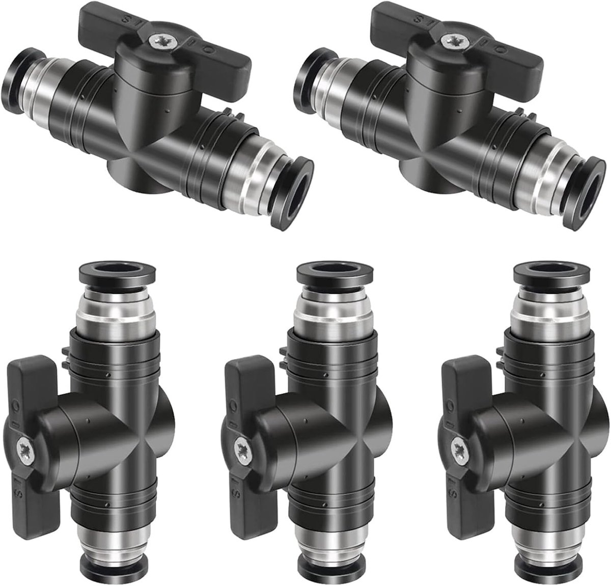SnelShoppen - 5x Pneumatische Verbindingen 8mm: Compressed Air Afsluitklep, Ronde Lijn Slang Connectoren voor Gas Snelle Aansluiting, Duurzaam en Corr