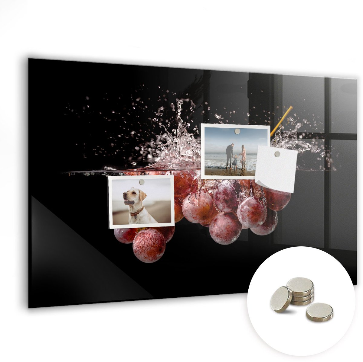 Coloray Glazen Magneetbord - Magnetisch Bord Druiven - 60x40 cm - Veelkleurig Magneetbord - Magnetic Board - Magnetisch Wandbord