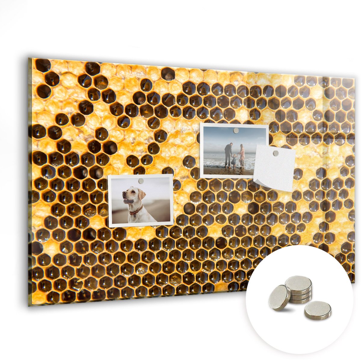 Coloray Glazen Magneetbord - Magnetisch Bord Honingraat - 60x40 cm - Geel Magneetbord - Magnetic Board - Keuken Decoratie