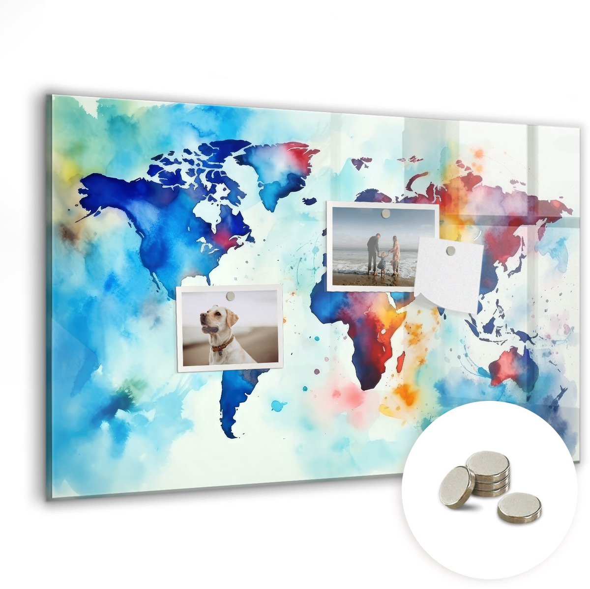 Coloray Glazen Magneetbord - Magnetisch Bord Geschilderde kaart - 60x40 cm - Veelkleurig Magneetbord - Magnetic Board - Magneetbord Design