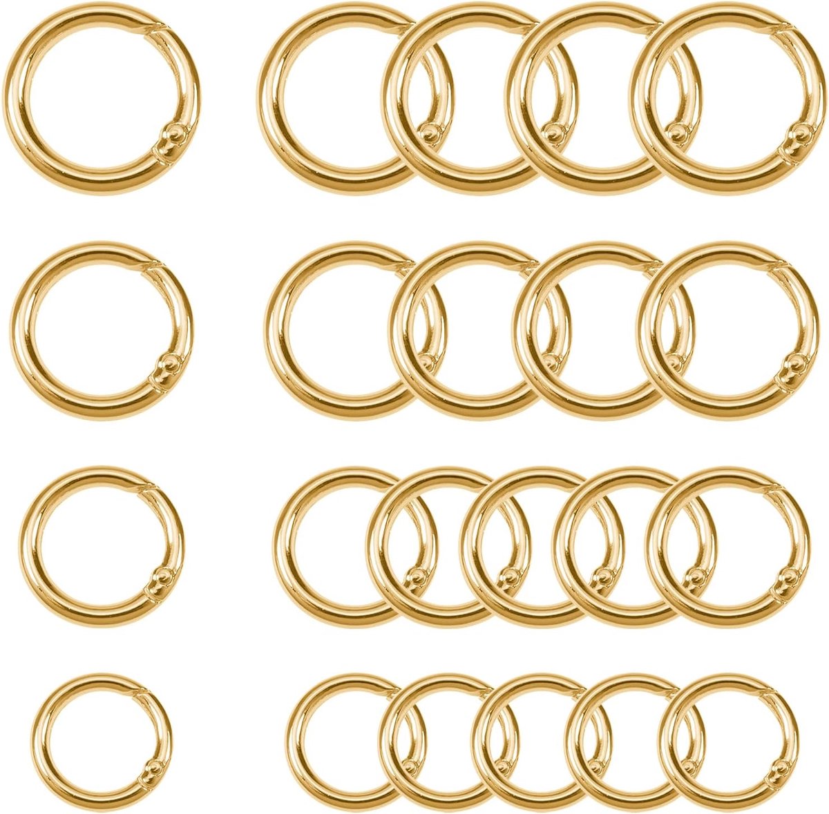 SnelShoppen - 20 Stuks Ronde Karabiners Goudkleurig van Zinklegering 20-35mm voor Sleutelhangers Tassen en Draagzakken
