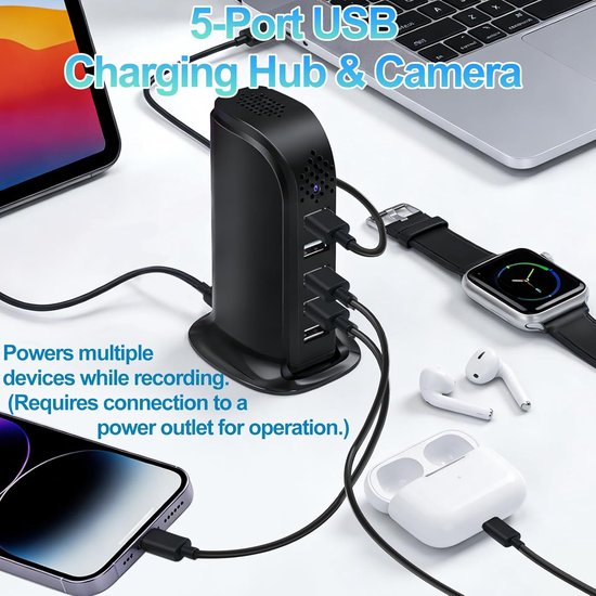 Verborgen Camera - Mini Camera - Huis Beveiligen - Bewegingsdetectie Alarm - 1080p HD - Zwart — afbeelding 4