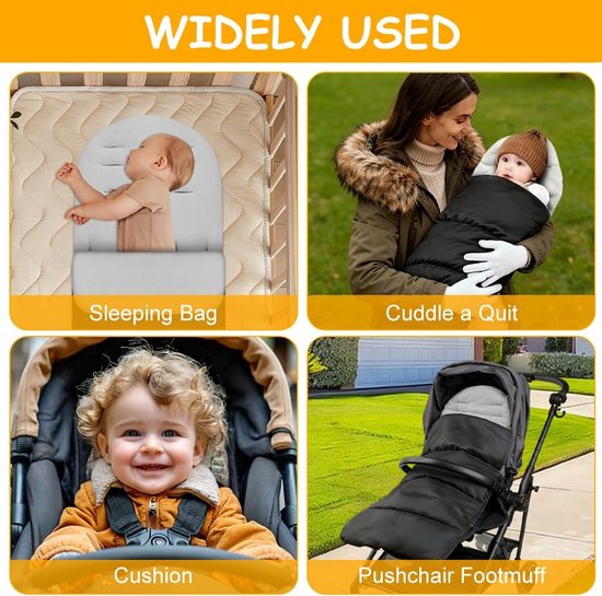 Baby Voetenzak - Wikkeldeken Kinderwagen - Warm Blijven - Dubbele Ritssluiting - 84 x 40 cm - Grijs — afbeelding 4