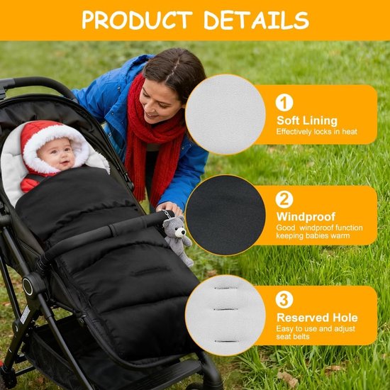 Baby Voetenzak - Wikkeldeken Kinderwagen - Warm Blijven - Dubbele Ritssluiting - 84 x 40 cm - Grijs — afbeelding 3