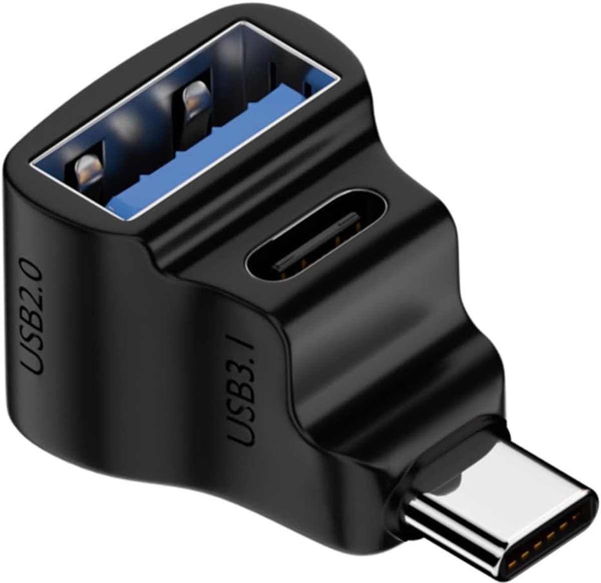 QIANRENON 90° Angle USB C 1 in 2 Adapter USB C 3.1 Male to USB C 3.1+USB 2.0 Dual Female Right Angle Connector - ShopVlot