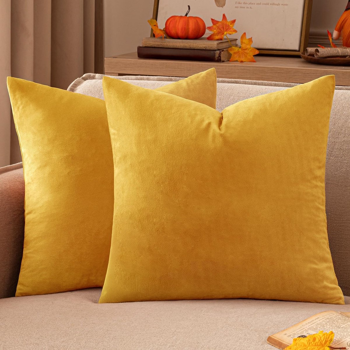 SnelShoppen - Set van 2 Velvet Kussenhoezen Oranje Geel 40 x 40 cm voor Woonkamer en Slaapkamer | Decoratieve Kussenhoezen, Sierkussenovertrekken voor