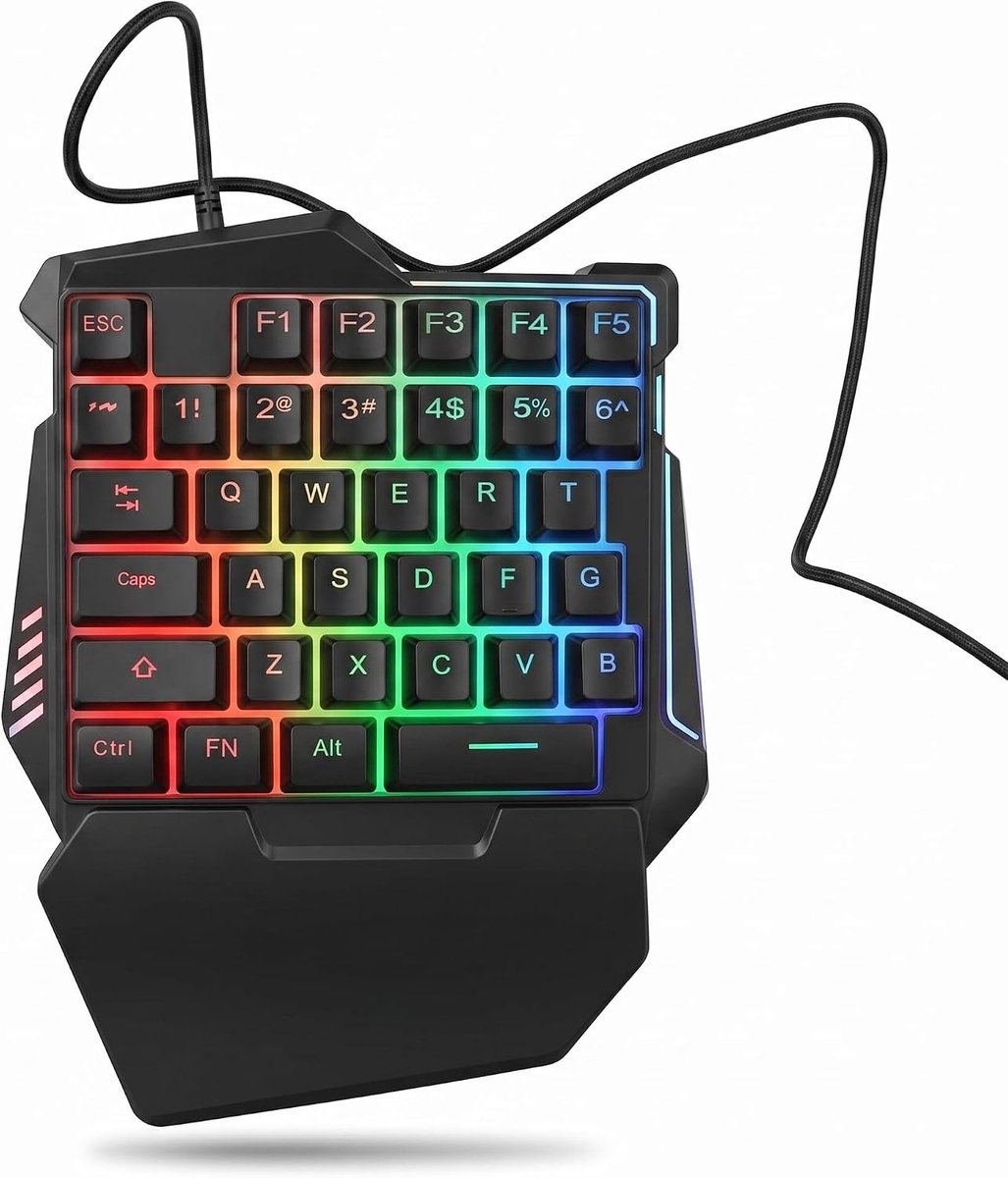 SnelShoppen - RGB Backlit Gaming Toetsenbord met Stille Toetsen, Ergonomisch Ontwerp, 35 Toetsen, Polssteun en RGB Verlichting voor PC Gamers