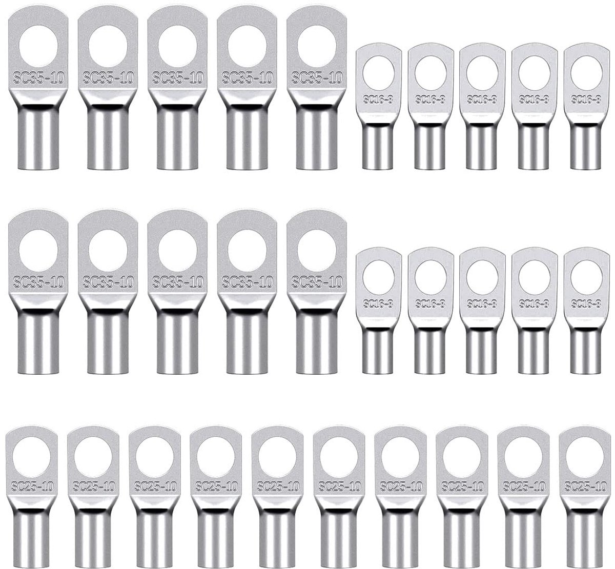SnelShoppen - Cable Lugs Set van 30 Stuks - Krimpverbinding - 16 mm², 25 mm², 35 mm² - M8 M10 Koper Klemmen - Verzinkt Koper voor Elektronische Compon