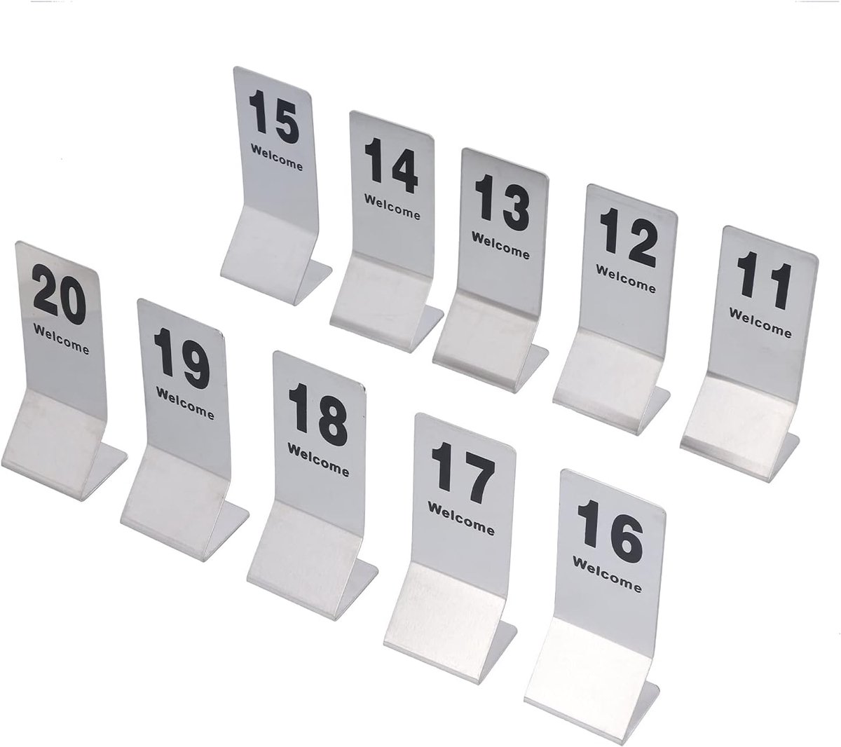 SnelShoppen - 10 Stuks Tafelnummers Dubbelzijdig Genummerd 11-20, RVS Tafelnummers voor Bruiloft, Evenementen, Banketten, Eetgelegenheden, Tafelkaarte