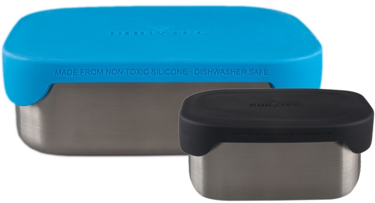 Rubytec Superhero Duo Lunchbox - 0,8 L + 0,3 L - RVS Broodtrommel - Vaatwasserbestendig - Inclusief verdeler - 17.3 x 13.3 x 6.2 cm - Blauw