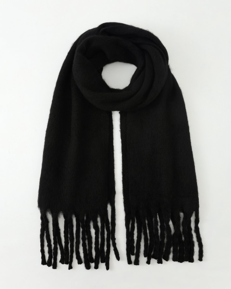 Nouka - Dikke Winter Sjaal - Zwart - Herfst Kleuren - Wol - met Franjes - Cadeau voor Vrouwen - 65 x 180 cm