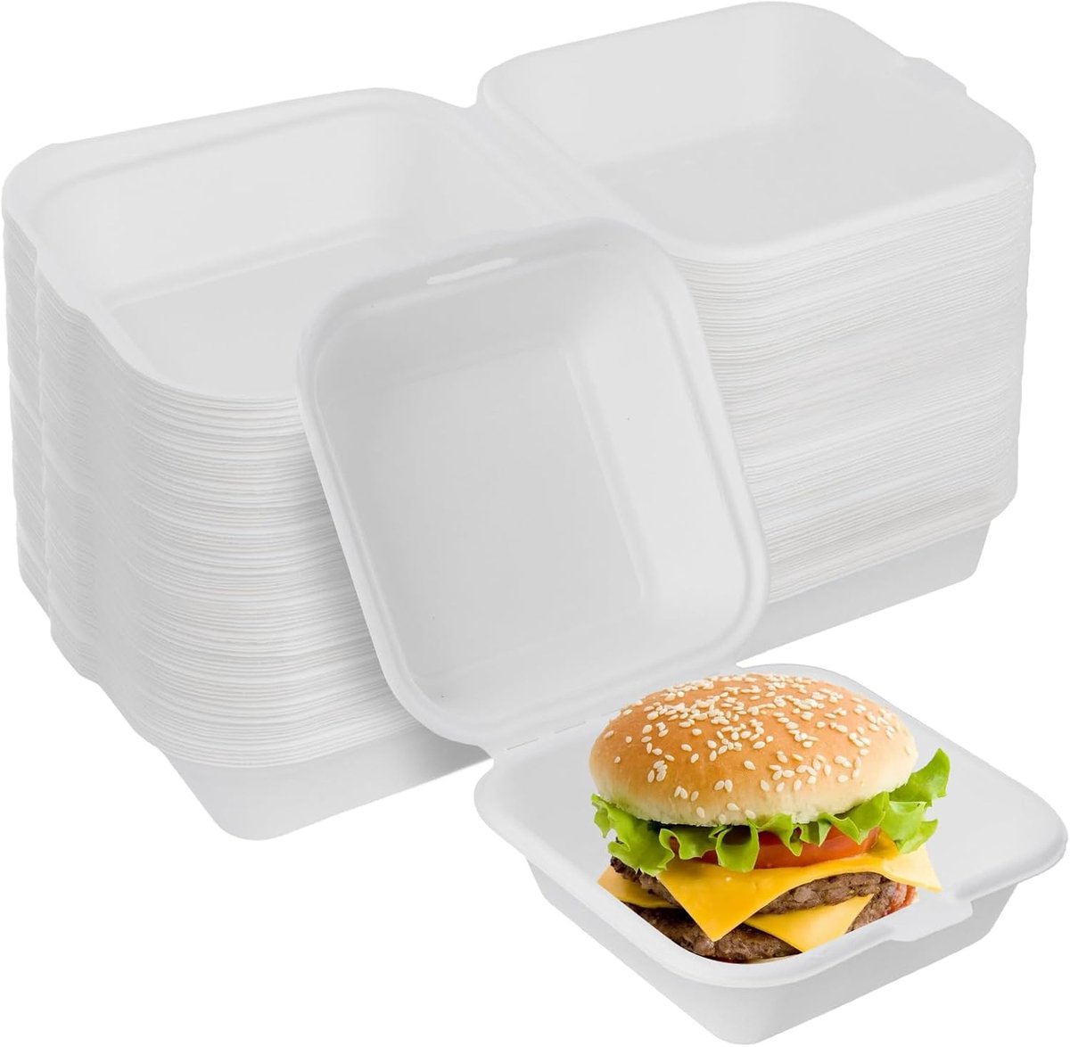 SnelShoppen - 100 Stuks 6 Inch Witte Burgerdozen Met Deksel, Afhaaldozen Voor Voedselopslag, Magnetron & Vriezer Voor Fruit, Salades, Catering Benodig