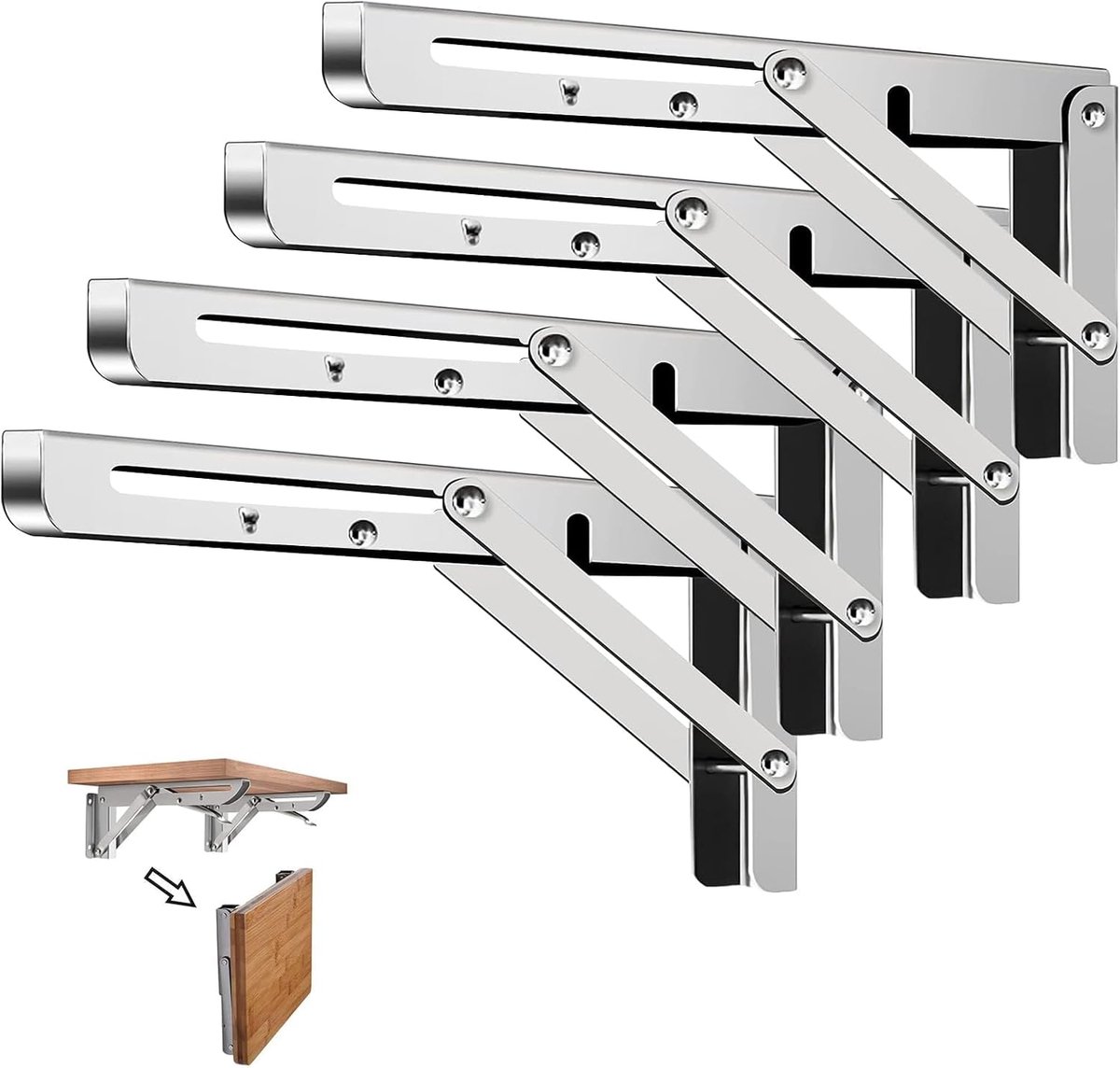 SnelShoppen - Vouwbare Planksteunen 4-Pack - Stevige Wandgemonteerde Tafelsteunen, RVS Vouwbare Plankondersteuning voor Werkbank, Bureau, Tafel - 45cm