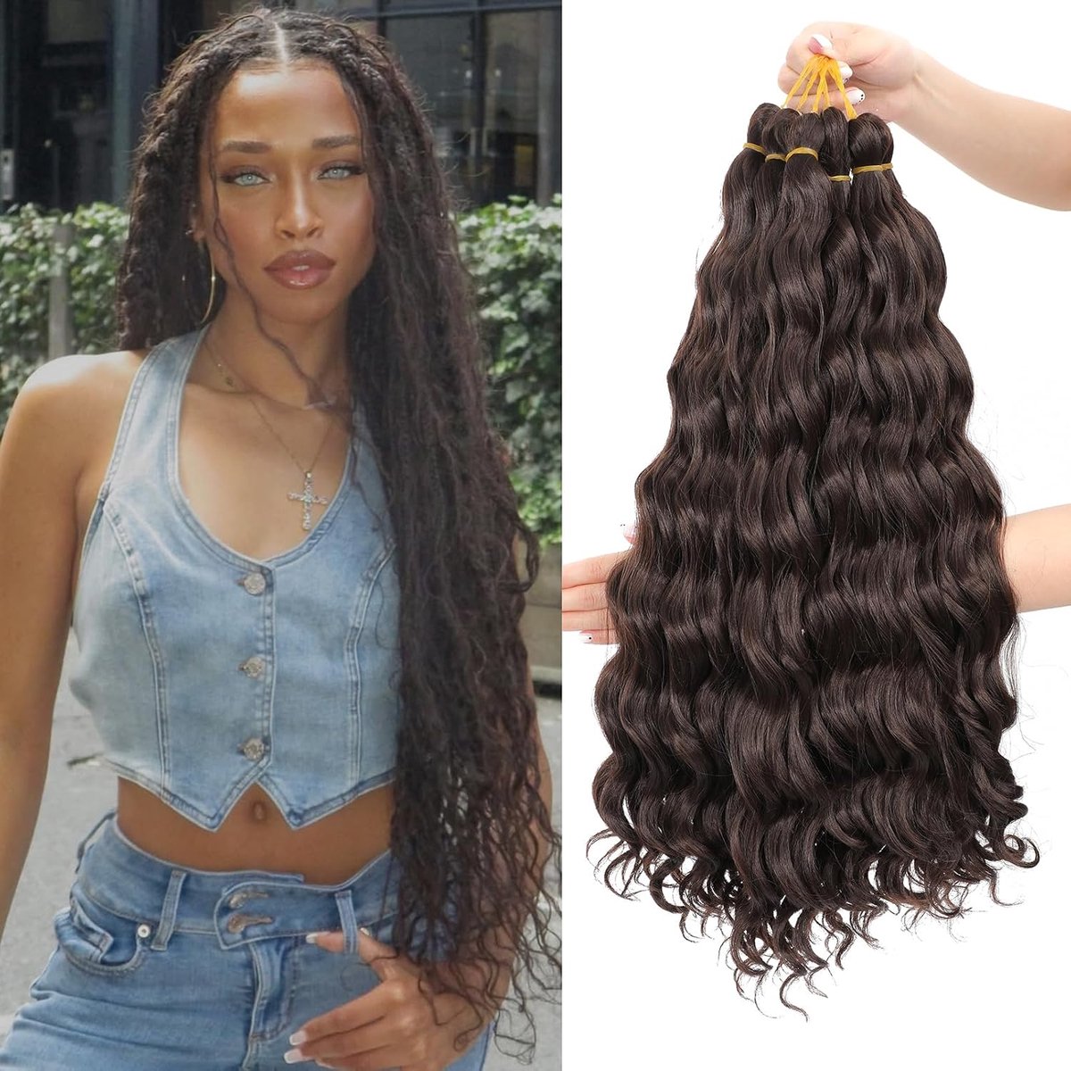 SnelShoppen - Curly Crochet Vlecht Haar Extensions Diepe Golf Boheemse Krullen Watergolf Crochet Vlechten voor Vrouwen (4#, 20"/6 Stuks)
