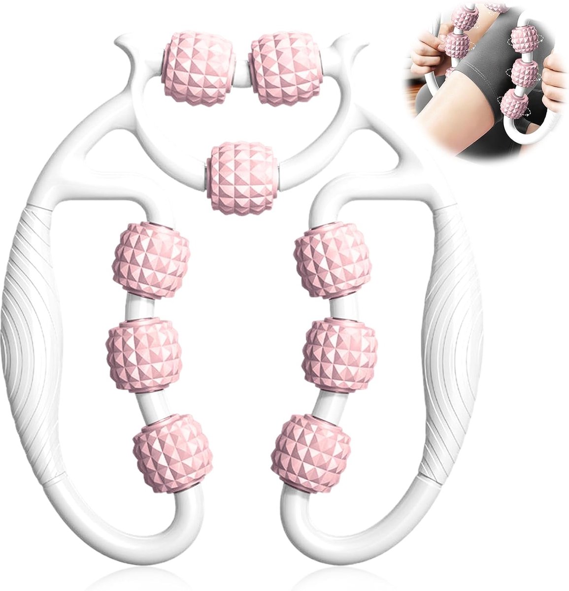 SnelShoppen - Massage Roller voor Benen, Benen Massager, Massage Roller met Handvat voor Dunde Benen, Bevorder Bloedcirculatie, Arm Massage, Roze