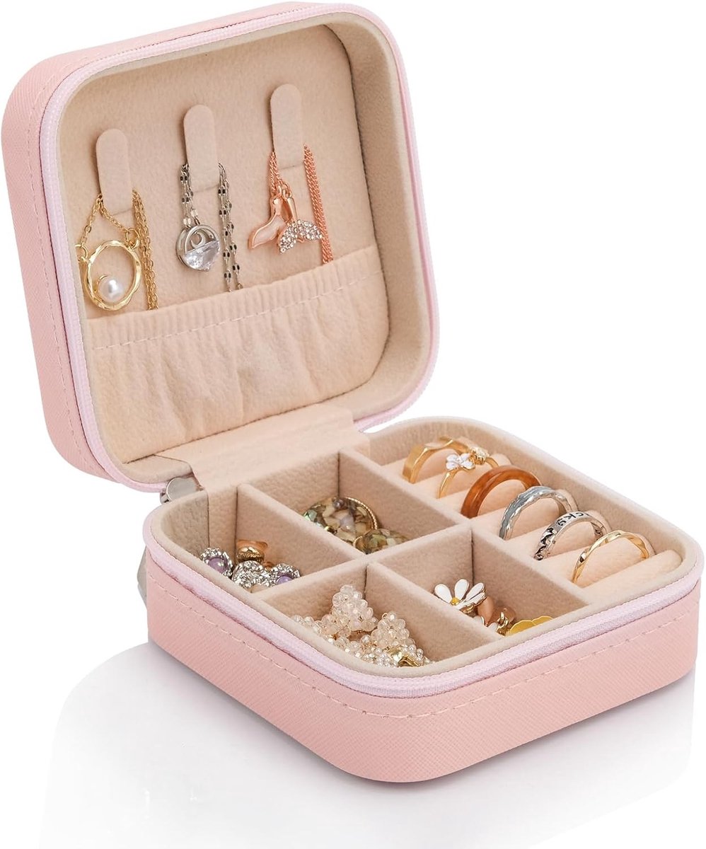 Sieradendoos - Roze - S - Waterdichte PU-lederen Organizer - Voor Dames