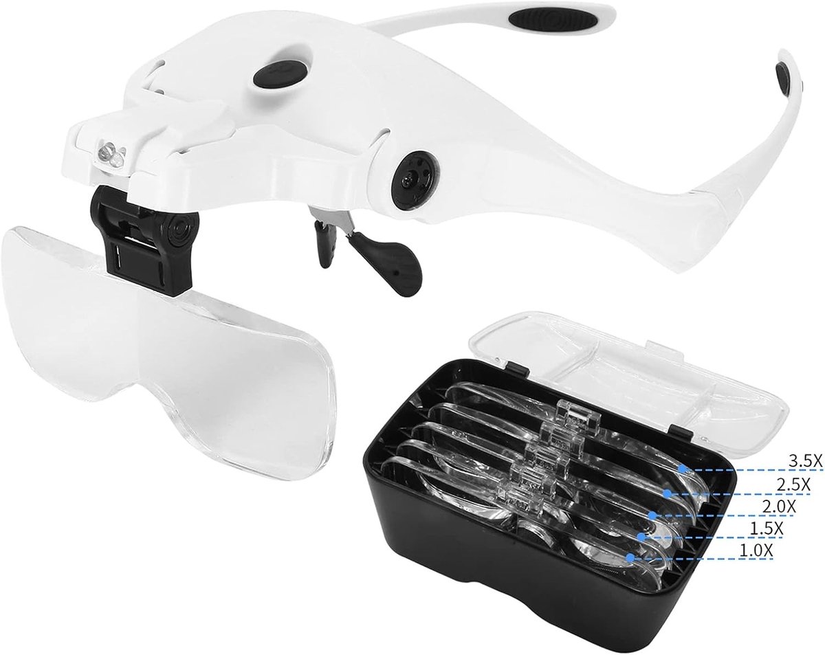 Handsfree Loep met LED Verlichting en 5 Verwisselbare Lensen voor Nauwkeurig Werk en Hobby's