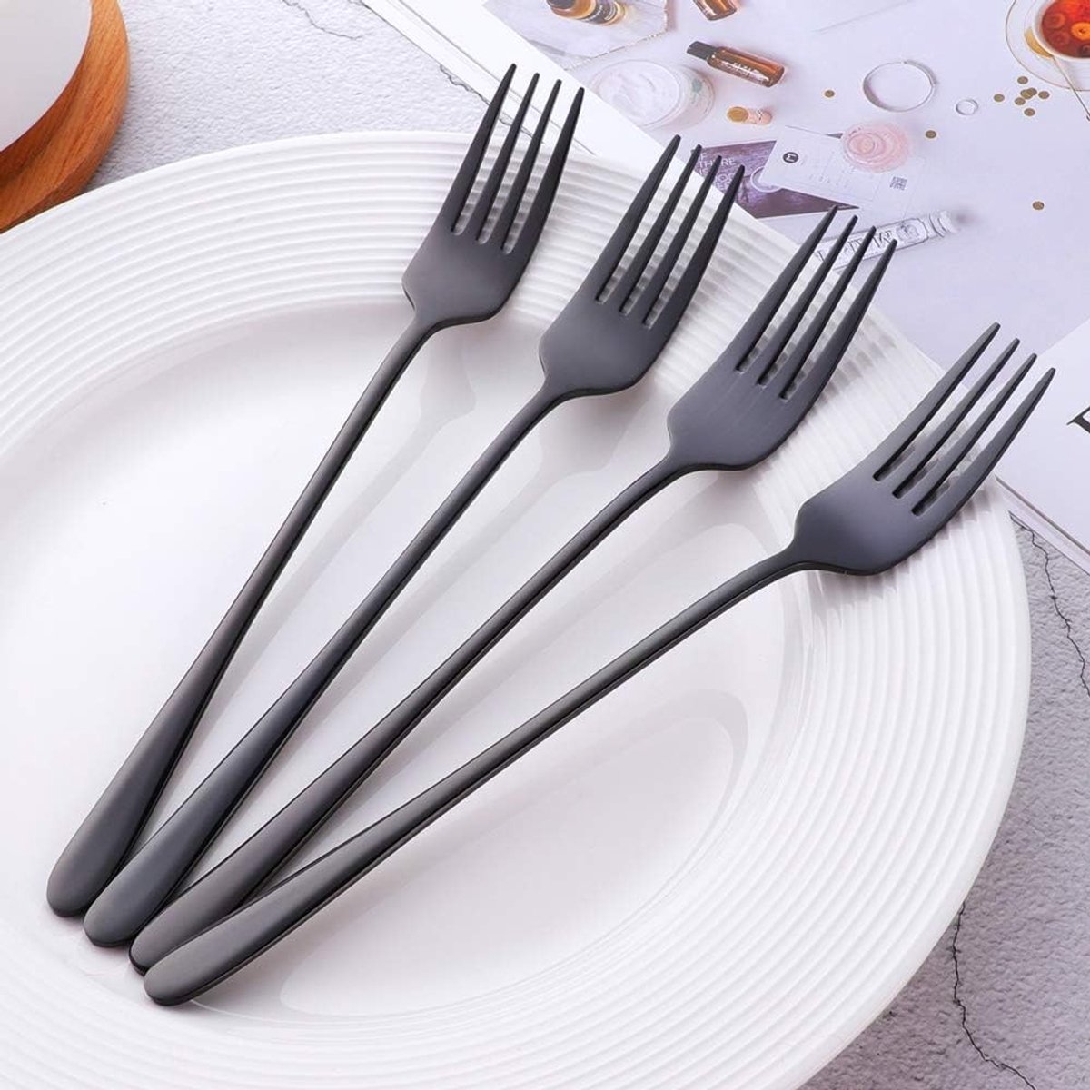 Zwarte Tafelvorken van 18/10 RVS - Set van 6 Stuks - Ideaal voor Steak en Dinergebruik, 8.6 Inch