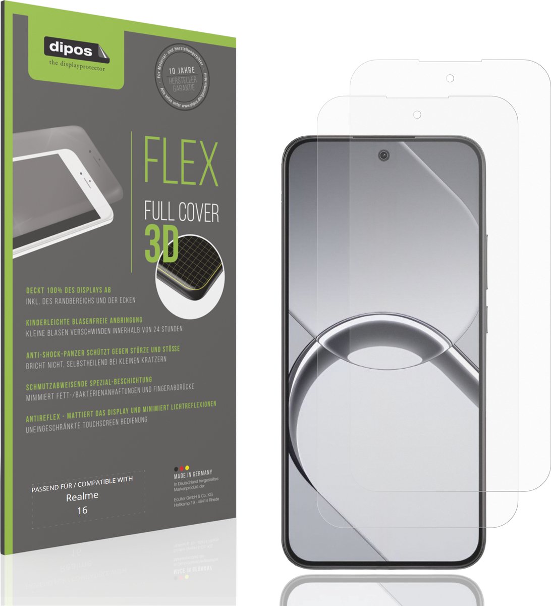 dipos FLEX – 2x Matte Screenprotector geschikt voor Realme 16 | Volledige Schermbescherming | Case-Friendly