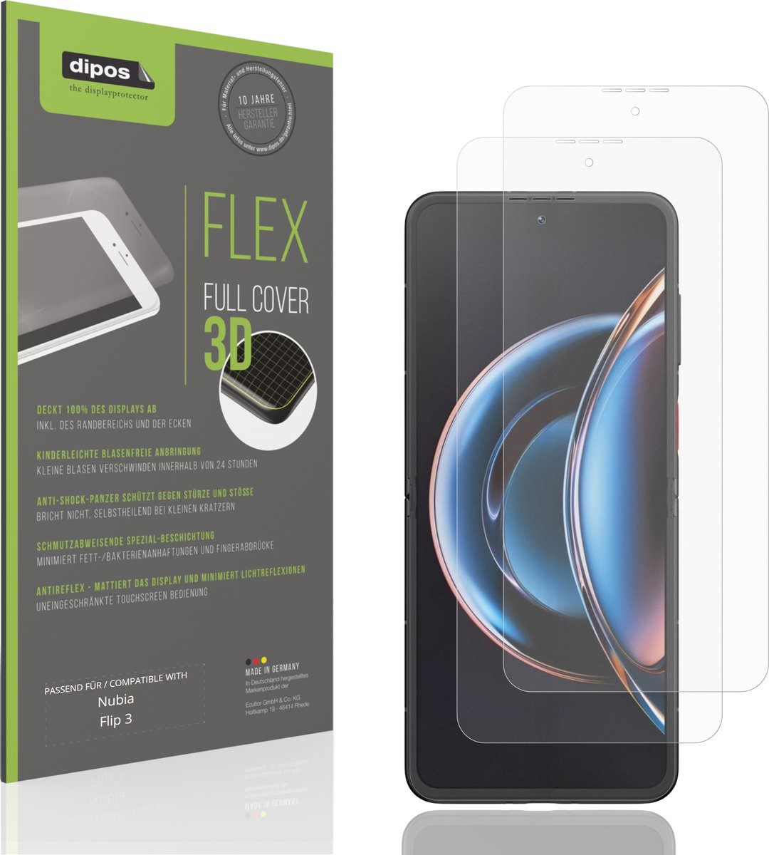 dipos FLEX – 2x Matte Screenprotector geschikt voor Nubia Flip 3 Innenseite | Volledige Schermbescherming | Case-Friendly