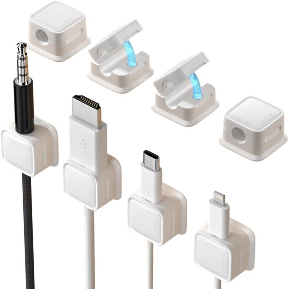 Set van 8 Magnetische Kabelorganizer, Eenvoudige Veilige Zelfklevende Kabelbeheer, Draad Houder Organizer Beheer, Verberg of Organiseer USB Oplaadkabel voor Thuis, Kantoor, Auto, Bureau,