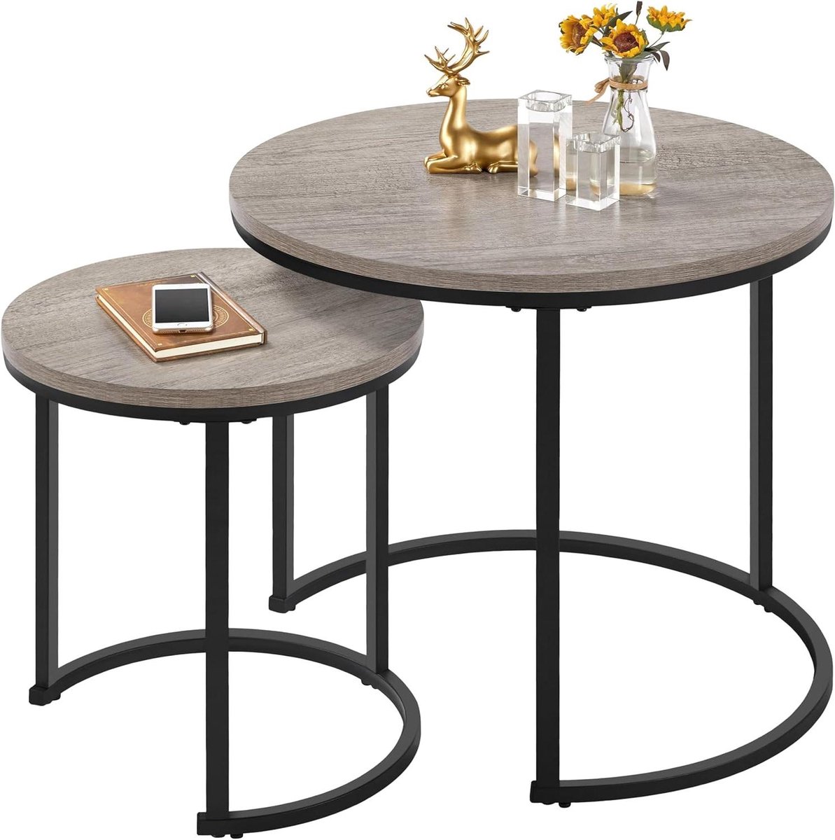 Set bijzettafels - Ronde tafels - Woonkamer inrichting - Nesting ontwerp - 60 x 60 cm - Gr