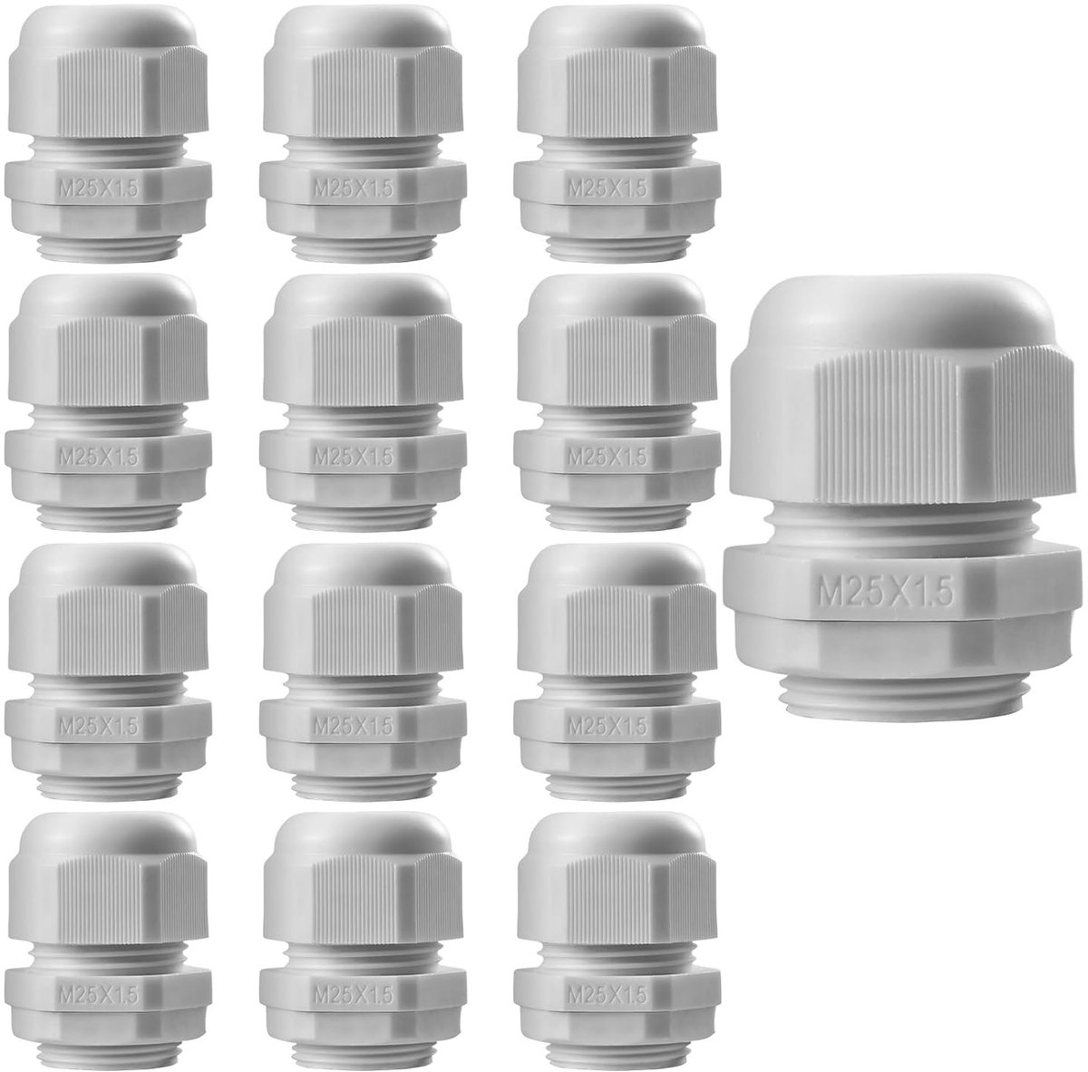 13-delige set M25 kabeldoorvoeren, IP68 waterdichte kabelgrommets voor buitengebruik, ideaal voor schakelkasten en takdozen, gemaakt van duurzaam kunststof nylon