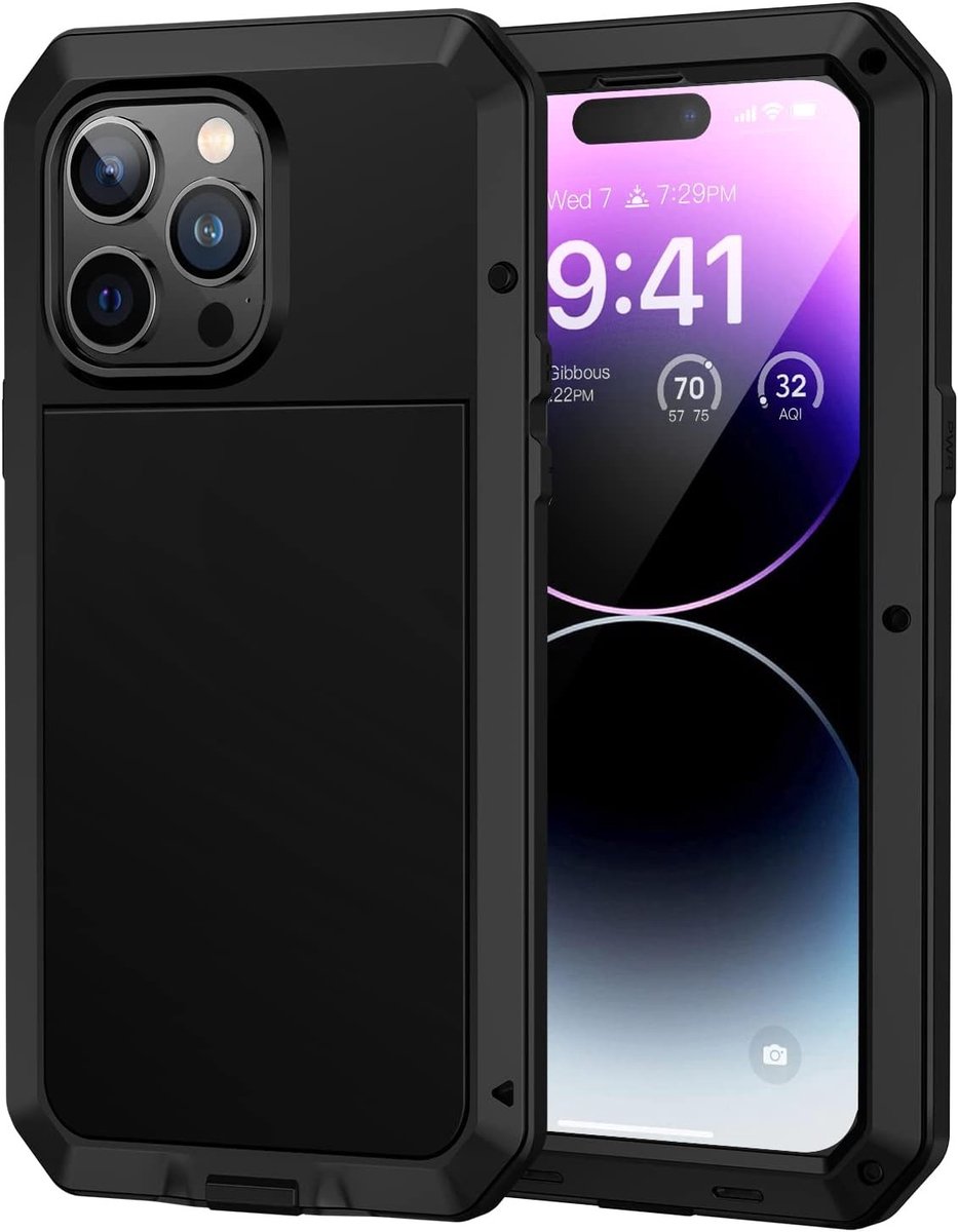 Robuuste Shockproof Outdoor Hoes voor iPhone 14 Pro (6.1") - Heavy Duty Bescherming met Kickstand en Schermbeschermer, Zwart