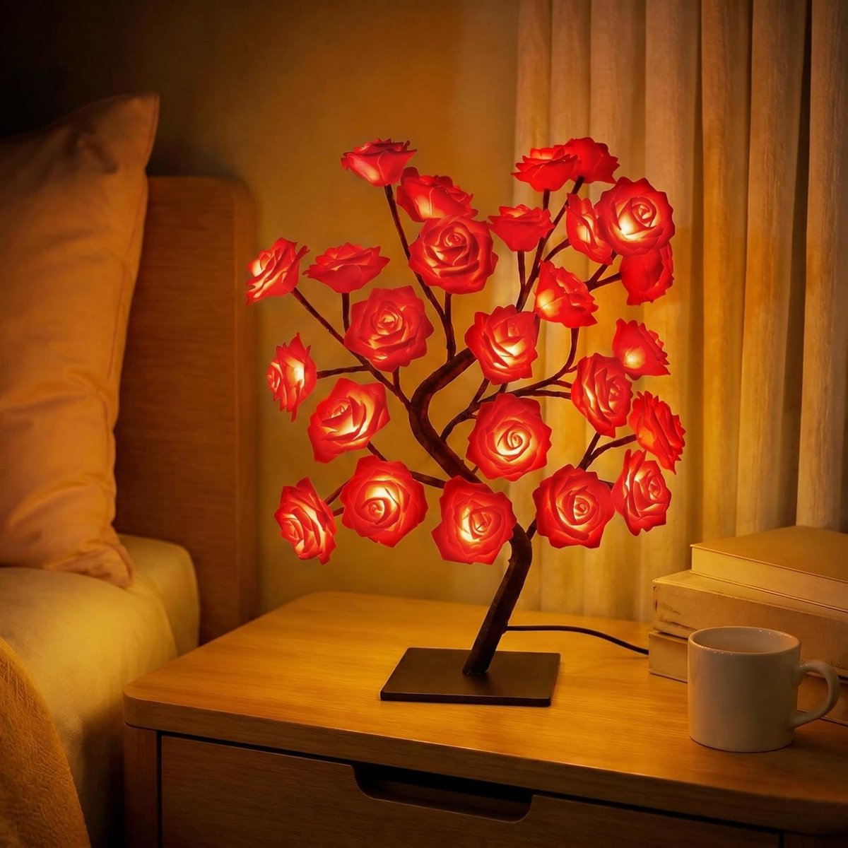 Sfeervolle rozenboomlamp met 24 LED's en USB-voeding, ideaal als bedlampje, decoratie voor feestjes en romantische gelegenheden zoals bruiloften en Valentijnsdag