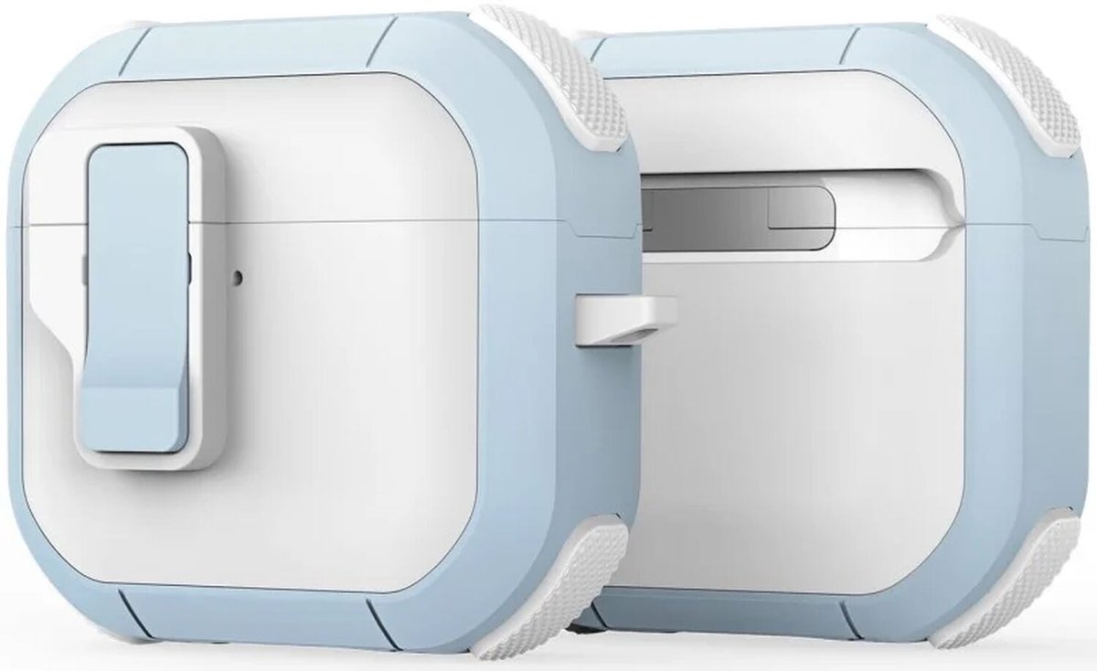 Dux Ducis PECP Hoesje Geschikt voor AirPods 4 met Aluminum Haak Wit Blauw