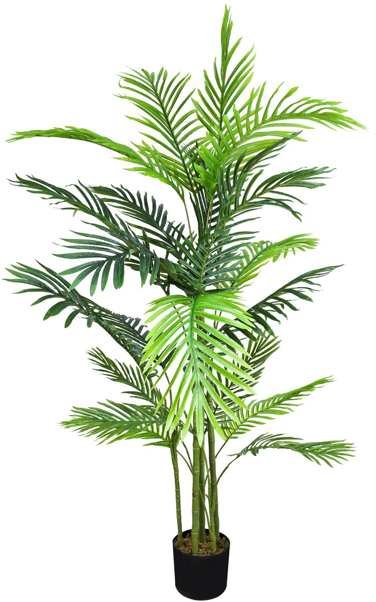 Kunstmatige palmboom, waaierpalm, decoratieve kunstboom, kamerplant in een plastic pot, 150 cm, Decovego