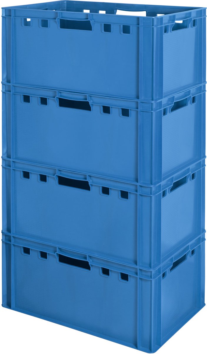 4 E3 Vleeskrat, Blauw, Eurobox, Voedselveilig, Slagerskrat, Opbergdoos, Plastic Bak, Stapelbaar, 60 x 40 cm, Kingpower