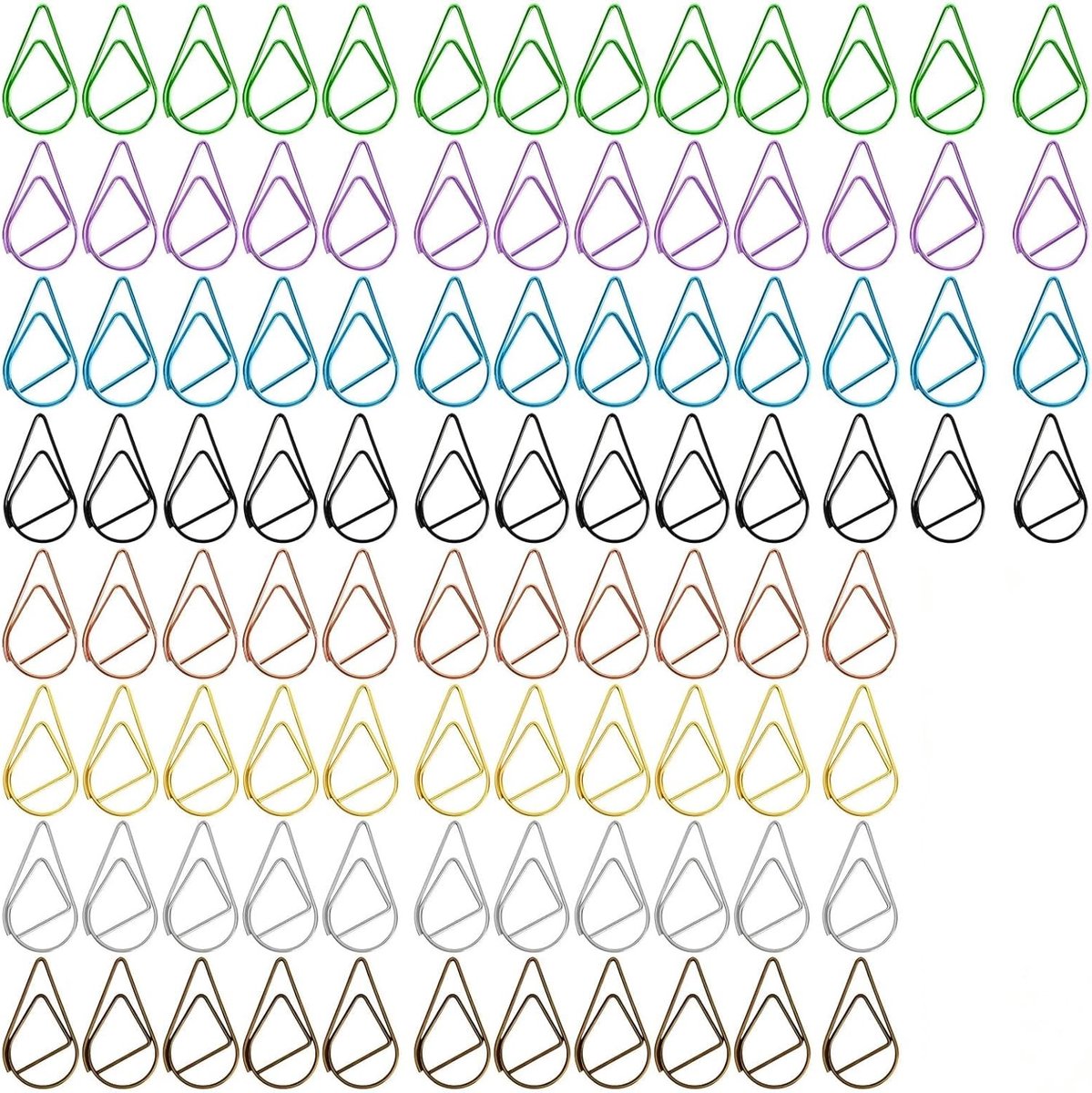 Waterdruppelvormige paperclips 280 stuks in 8 kleuren - Ideaal voor kantoor en organisatie
