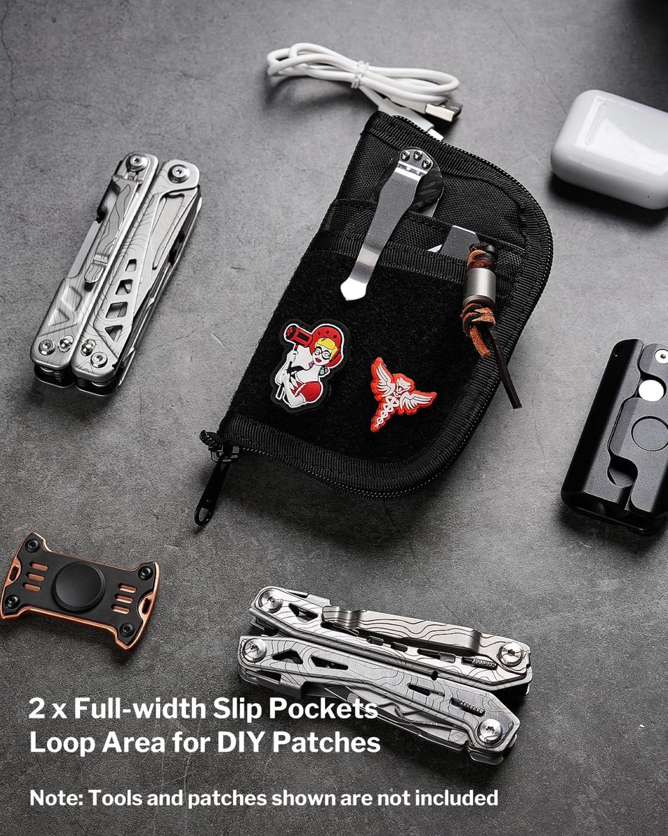 SnelShoppen - EDC Gereedschapstas, Compacte Organizer voor Heren met 7 Vakken, Nylon, Zwart Camouflage, Ideaal voor Multitools en Dagelijks Gebruik