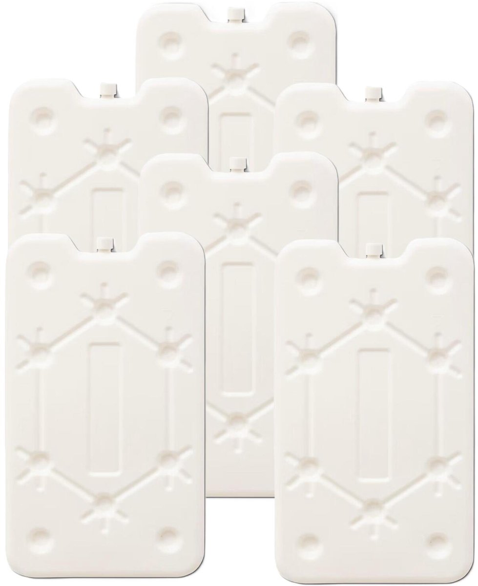 Platten koelelementen - 6x - wit - polyethyleen - 400 gram - L25 x B14 x H1,5 cm