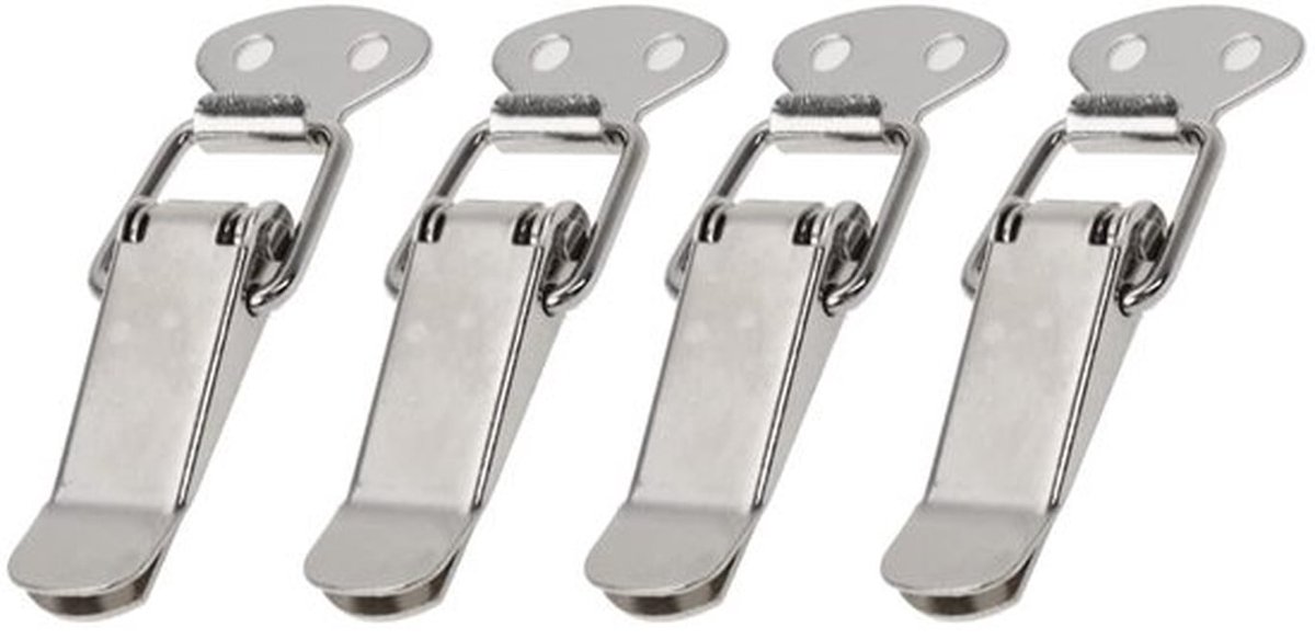 4 stuks 55 mm roestvrijstalen veerbelaste tuimelklem voor koffers, gereedschapskist, lade, kast, kofferbak (zonder slot)