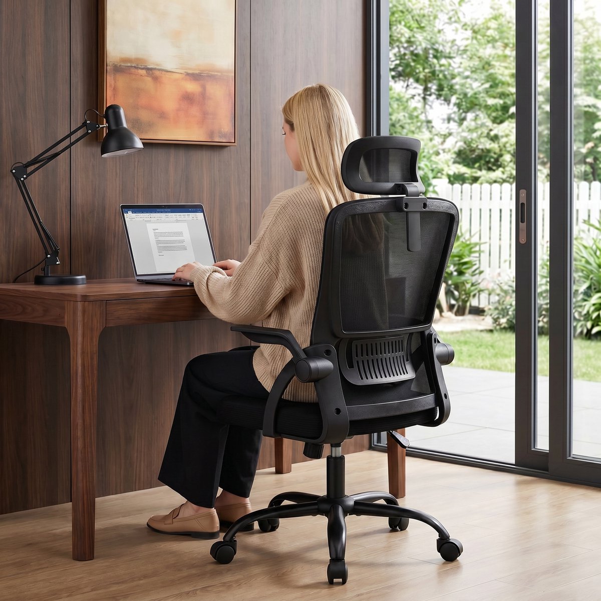 Froadp Bureaustoel zwart, ergonomische bureaustoel, 4D-hoofdsteun, hoogteverstelling, kantelfunctie, thuiskantoor & kantoor, tot 120 kg