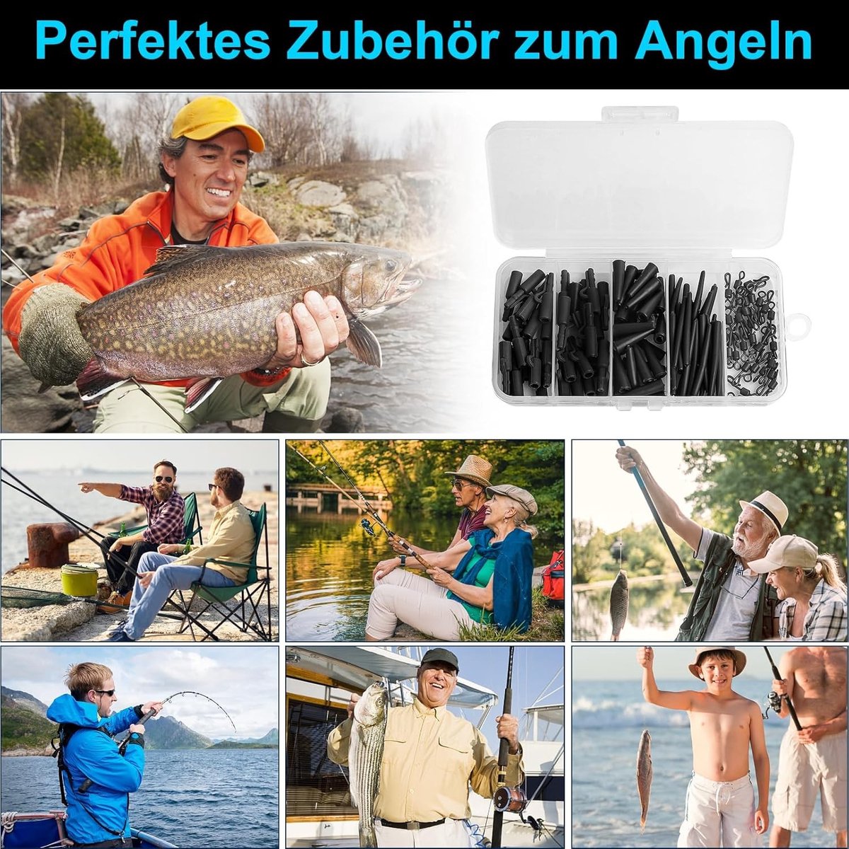 Complete karperaccessoireset met 120 stuks, professioneel en gebruiksvriendelijk, inclusief veiligheidsclips, anti-klitten en snelwissel wervelclips voor optimale karpervisserij