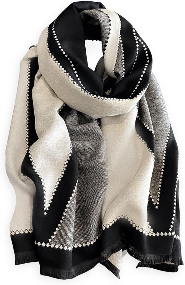 Winter Sjaal van Kasjmier voor Vrouwen en Mannen met Geometrisch Patroon en Kwastjes, Zachte Lange Pashmina Wrap voor Extra Warmte