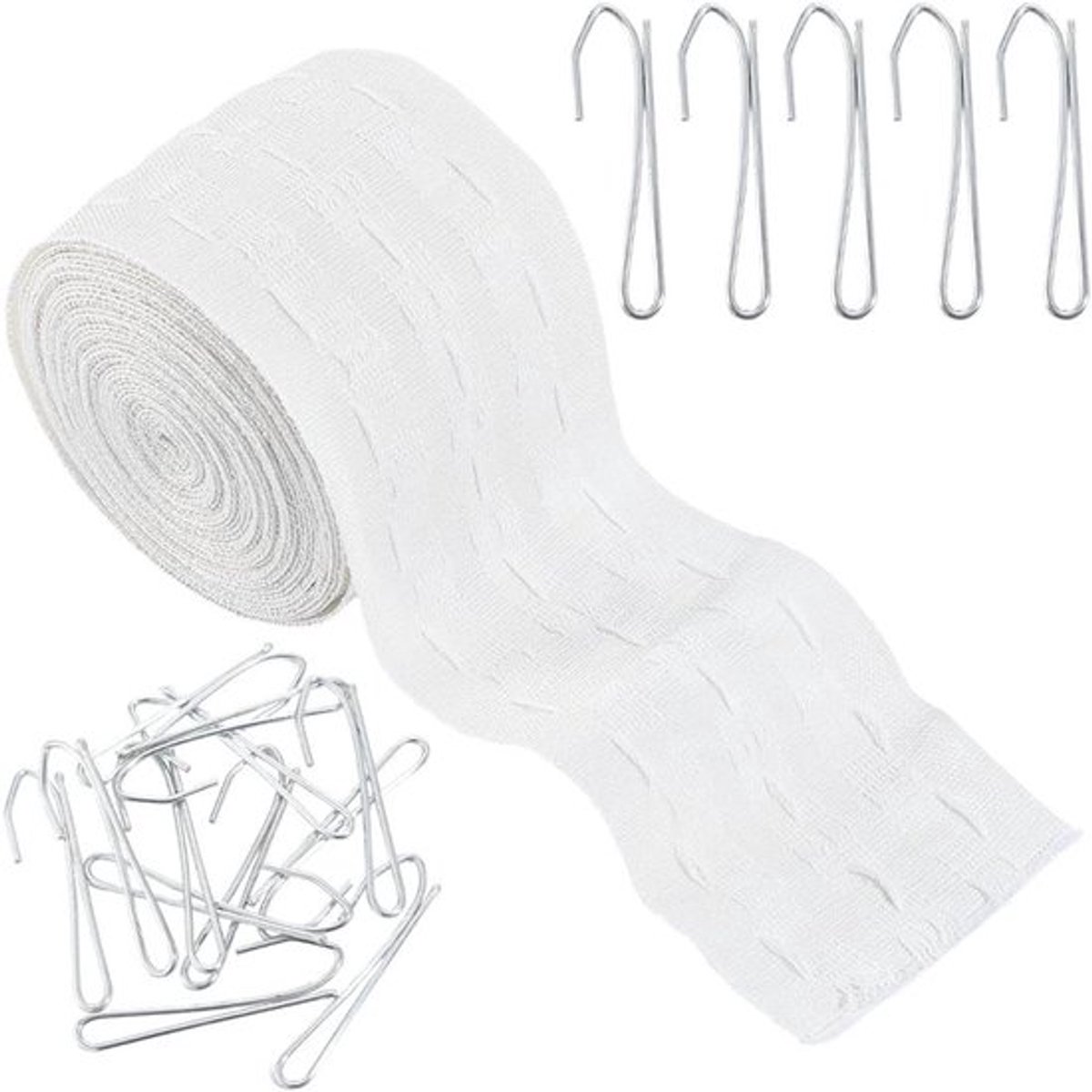 Witte Gordijntape - Breed - 6 Meter - Polyester - Rubriek Diepe Knijp Plooi - Naaitape - IJzeren Prong Haken - DIY Craft - Gordijnen Plooien - Home Decor Accessoire - Geschikt voor 7,5 cm Breed Gordijnen.