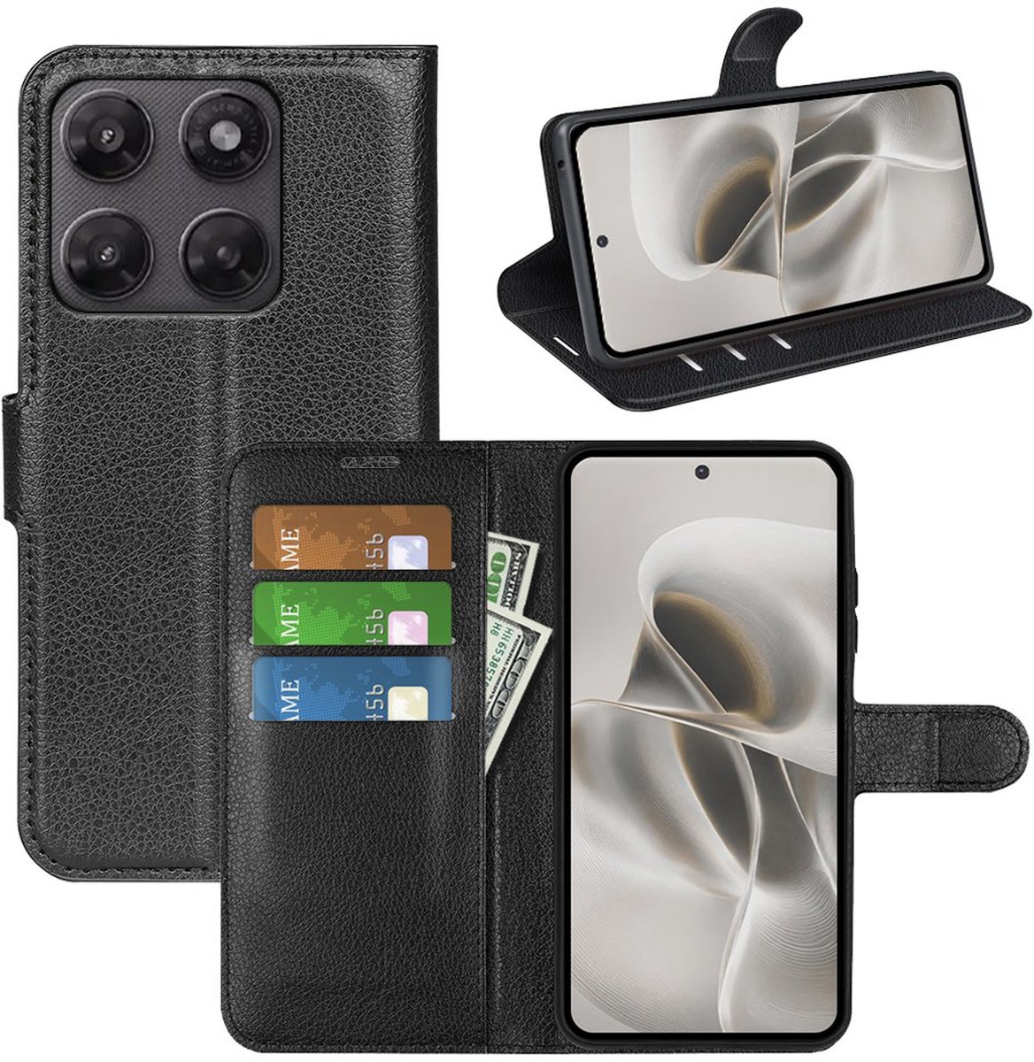 MobyDefend Hoesje - Geschikt voor Motorola Moto G37 / G47 - Kunstleren Wallet Book Case (Sluiting Voorkant) - Zwart