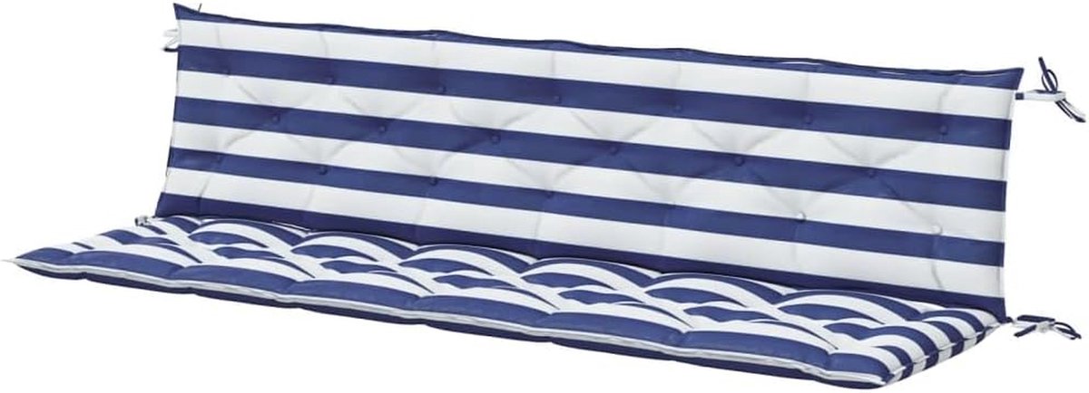 Tuinbankkussen 2-delig - Zitkussen Bank - Buiten Zitten - Waterafstotend Polyester - 200x50x7 cm - Blauw Wit Gestreept