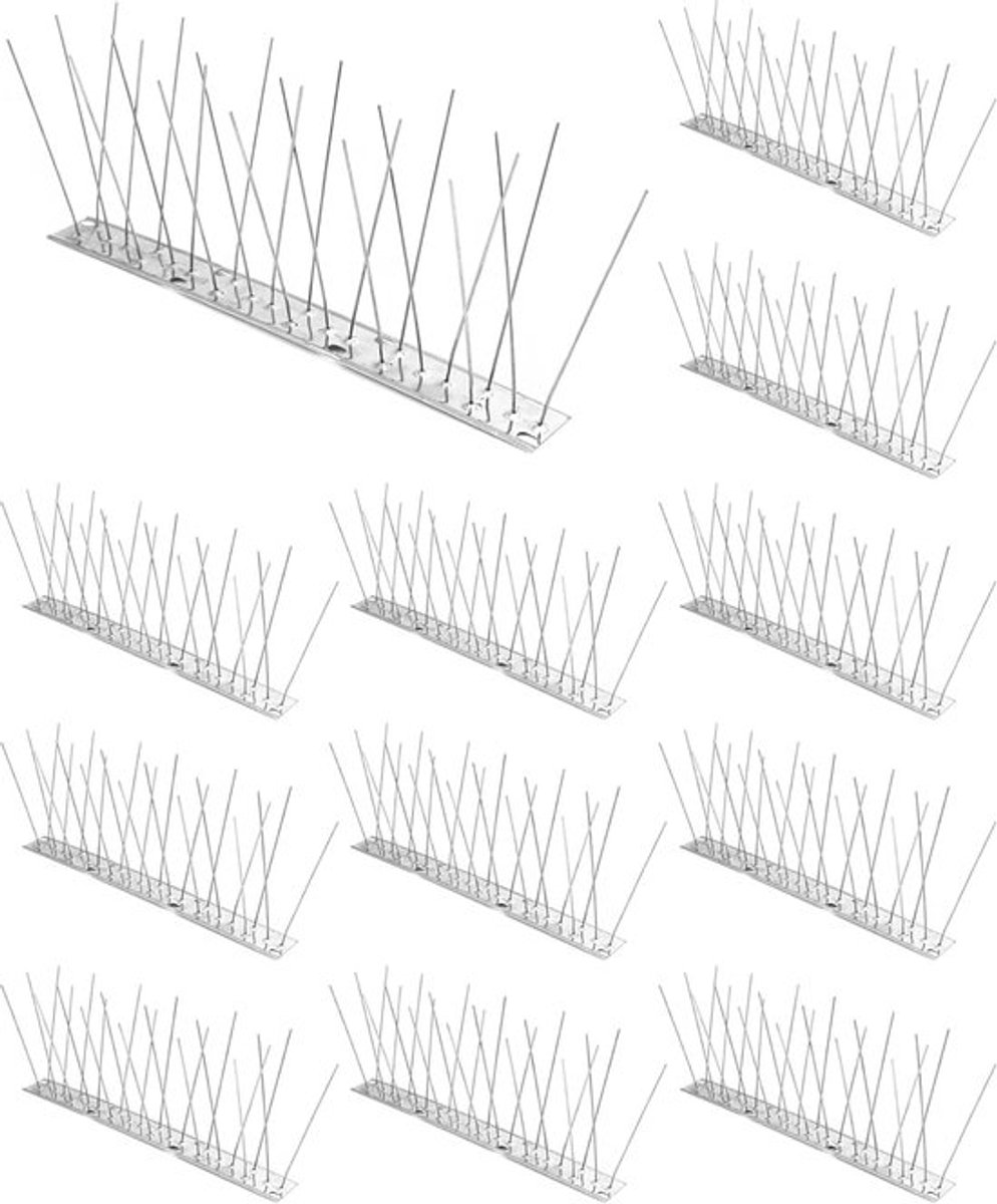 Roestvrijstalen Duif Spikes - 12 Stuks x 25 cm - Effectieve Bescherming tegen Duiven voor Dak en Balkon - 3 Meter Lengte