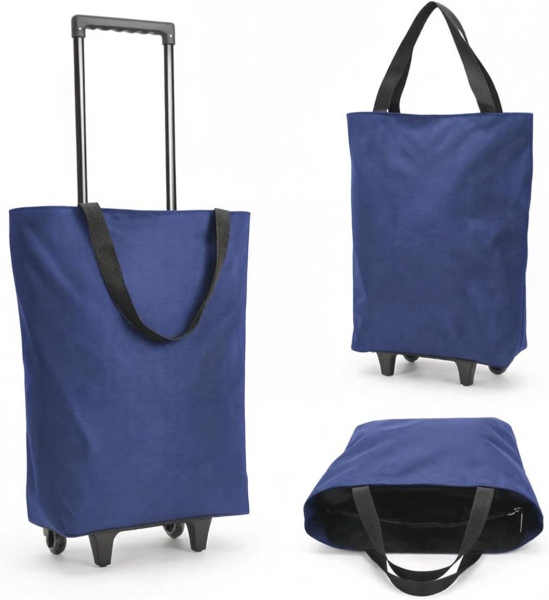 Multifunctionele 2-in-1 boodschappentrolley op wielen, opvouwbaar en draagbaar, ideaal voor kamperen en reizen, 30 x 20 x 42 cm, inclusief winkelwagenopener, blauw