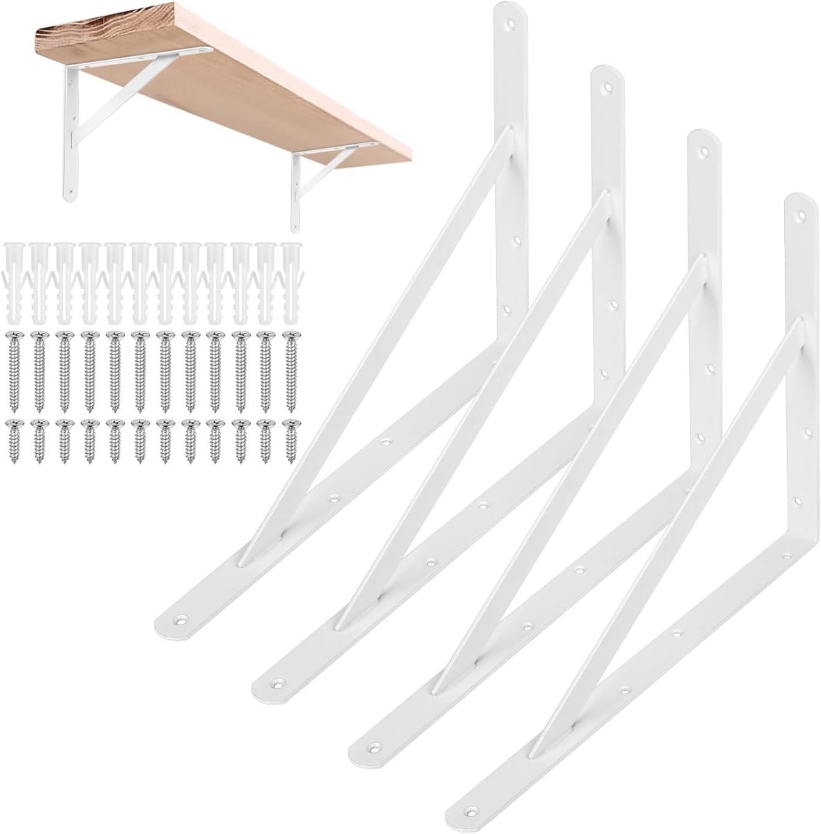 Set van 4 Hoeksteunen voor Planken, Zwarte Wandbeugels, 90 Graden Metalen Steunen voor Hoekmontage, Sterke Driehoekige Ondersteuning voor Planken (355 x 200 x 25 mm)