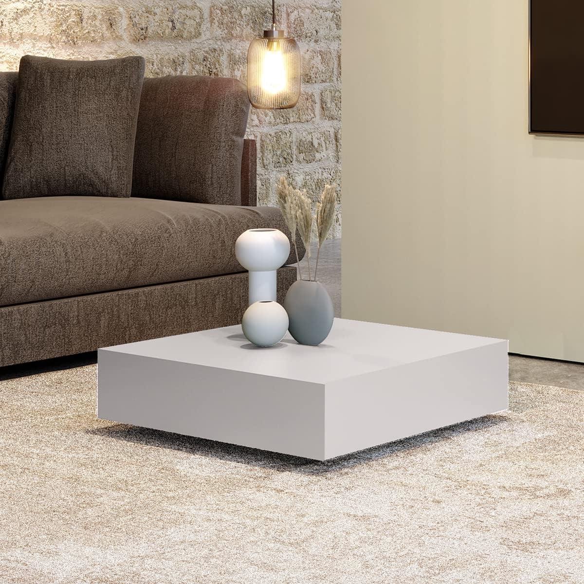 Lage Koffietafel Vierkant - Salontafel Bijzettafel - Woonkamer Inrichten - Eenvoudig Ontwerp - 60 x 60 x 18 cm - Wit